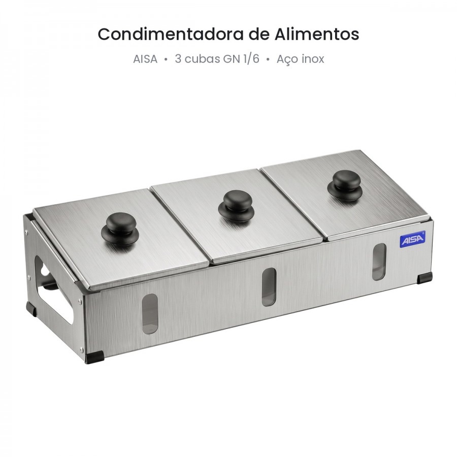 Condimentadora Pizzarola Inox 3 Cubas Acrílico Tampa Individual - Aisa